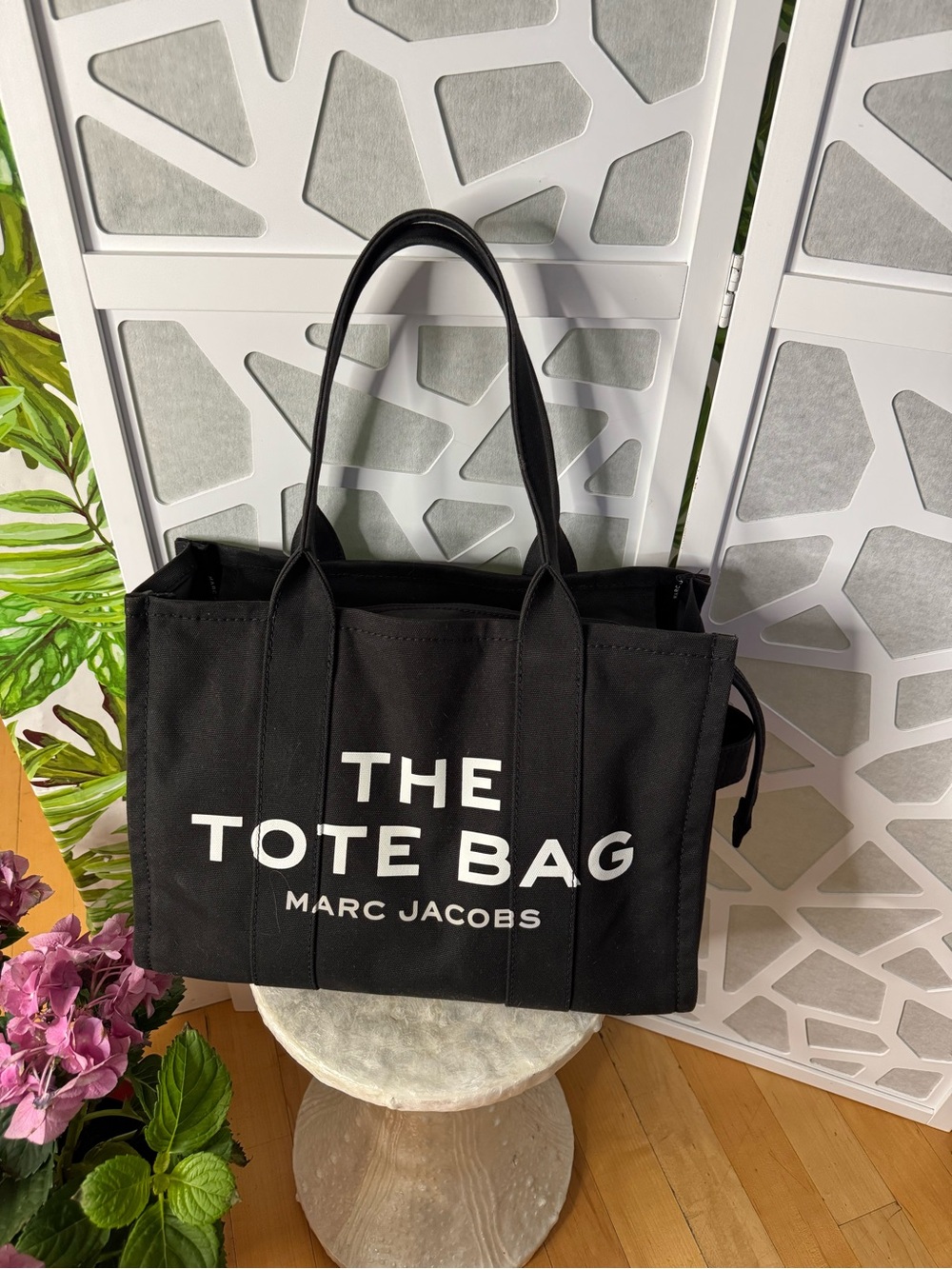 Marc Jacobs Black Canvas 'The Tote Bag' with White Logo
